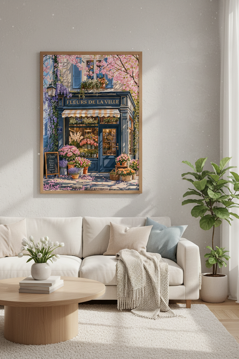 French Flower Shop Wall Art | Parisian Spring Pastel Decor | Floral Poster