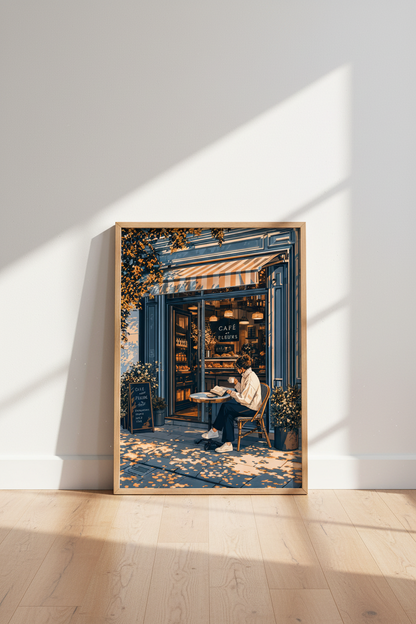 French Cafe Terrace Wall Art | Cozy Parisian Bakery Print | Aesthetic Lofi Poster