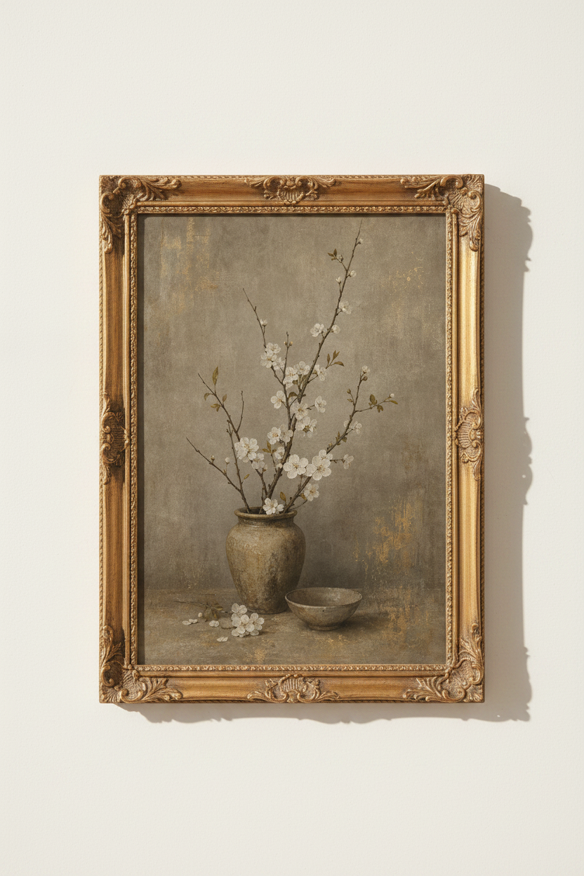 Botanical Poster | Vintage Rustic Taupe, Living Room Decor
