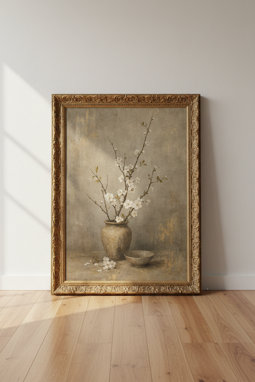 Botanical Poster | Vintage Rustic Taupe, Living Room Decor