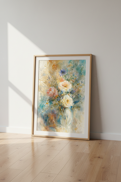 Watercolor Bouquet Wall Art Print | Living Room Decor | Soft Pastel Poster