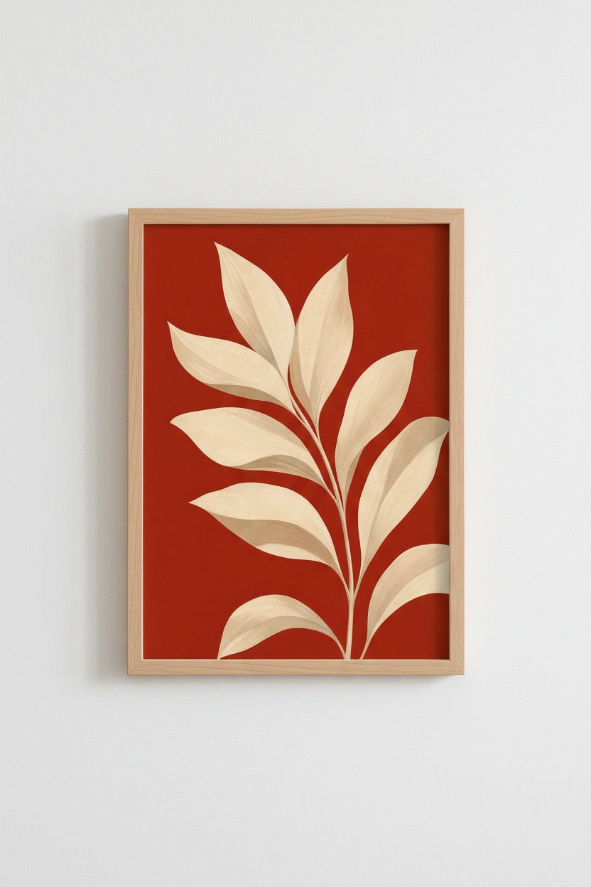 Red botanical print | Abstract Leaves Wall Art | Living Room Decor | Minimalist Poster