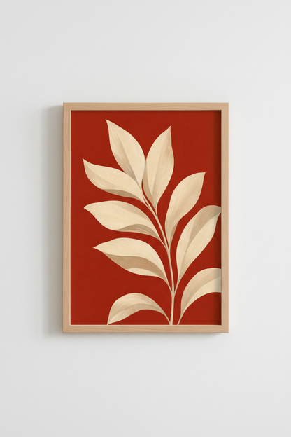 Red botanical print | Abstract Leaves Wall Art | Living Room Decor | Minimalist Poster