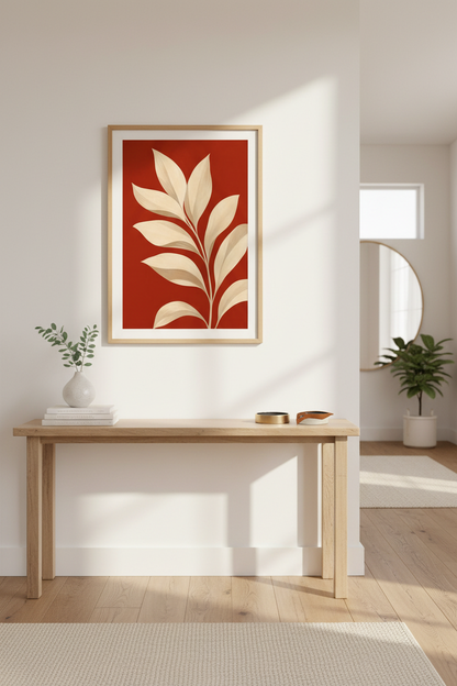 Red botanical print | Abstract Leaves Wall Art | Living Room Decor | Minimalist Poster