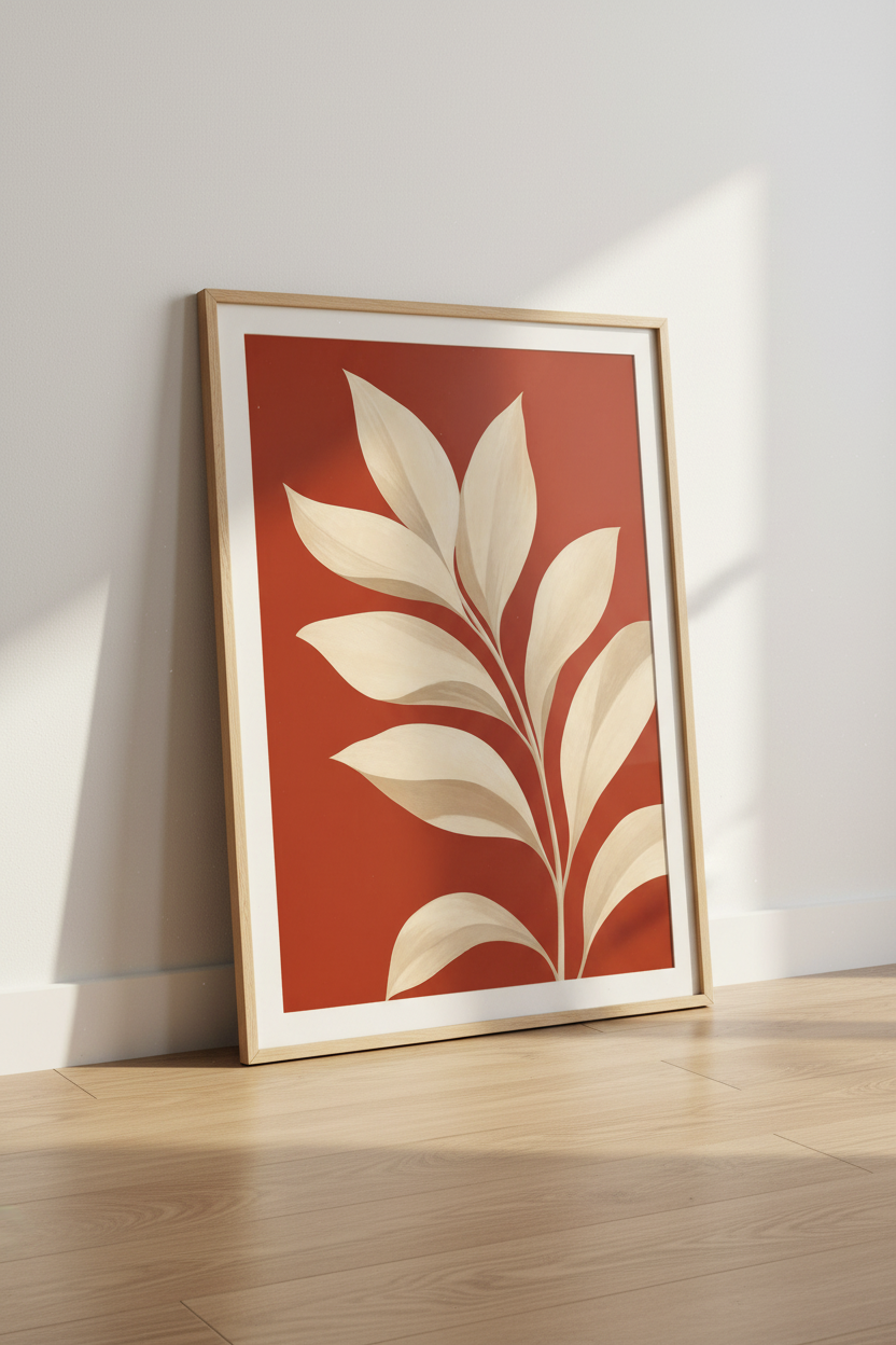Red botanical print | Abstract Leaves Wall Art | Living Room Decor | Minimalist Poster