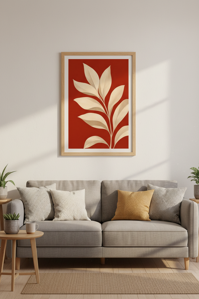 Red botanical print | Abstract Leaves Wall Art | Living Room Decor | Minimalist Poster