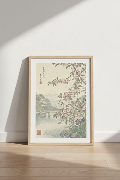 Japanese Cherry Blossom Art | Mount Fuji Landscape, Zen Nature Wall Decor