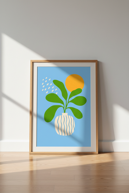 Abstract Botanical Plant Wall Art | Modern Blue &amp; Green Poster, Living Room Decor