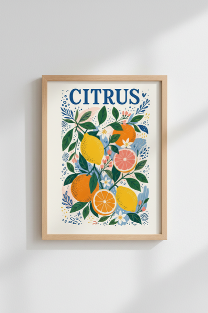 Citrus Botanical Art | Mediterranean Fruit Poster, Kitchen Wall Decor