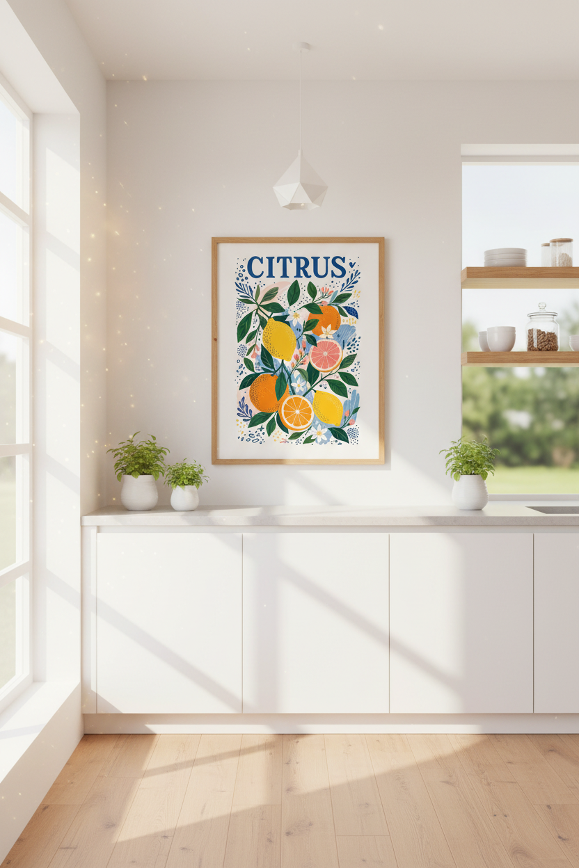 Citrus Botanical Art | Mediterranean Fruit Poster, Kitchen Wall Decor