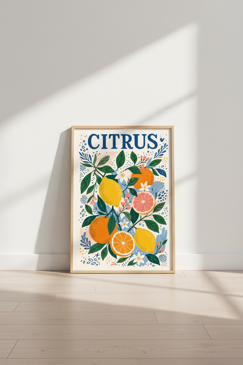 Citrus Botanical Art | Mediterranean Fruit Poster, Kitchen Wall Decor