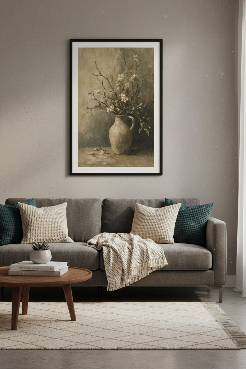 Moody Floral Still Life | Vintage Oil Painting, Rustic Farmhouse Home Decor