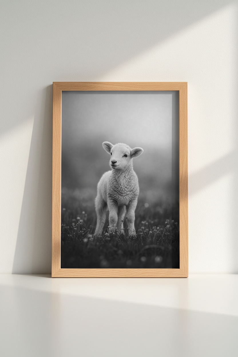Lamb Nursery Wall Art Print | Black and White Animal Photography, Farmhouse Poster