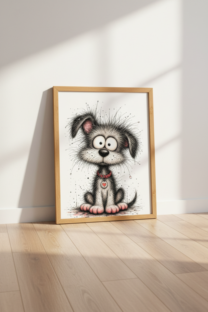 Scruffy Dog Wall Art Print | Funny Puppy Sketch, Nursery Decor Poster