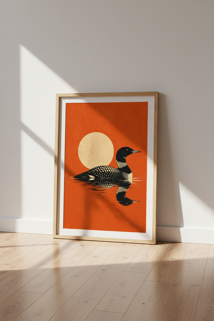 Loon Bird Wall Art | Mid Century Modern Minimalist Poster, Lake House Decor