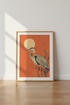 Great Blue Heron | Japanese Style Burnt Orange Art, Living Room Decor