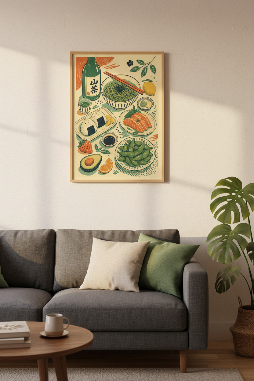 Japanese Food Wall Art Print | Kitchen Dining Room Decor | Retro Sushi Poster