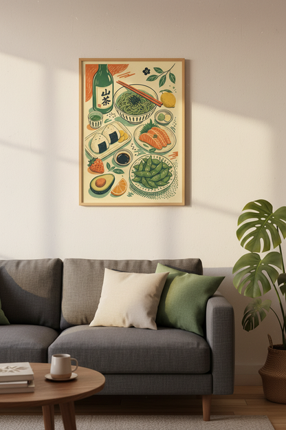 Japanese Food Wall Art Print | Kitchen Dining Room Decor | Retro Sushi Poster