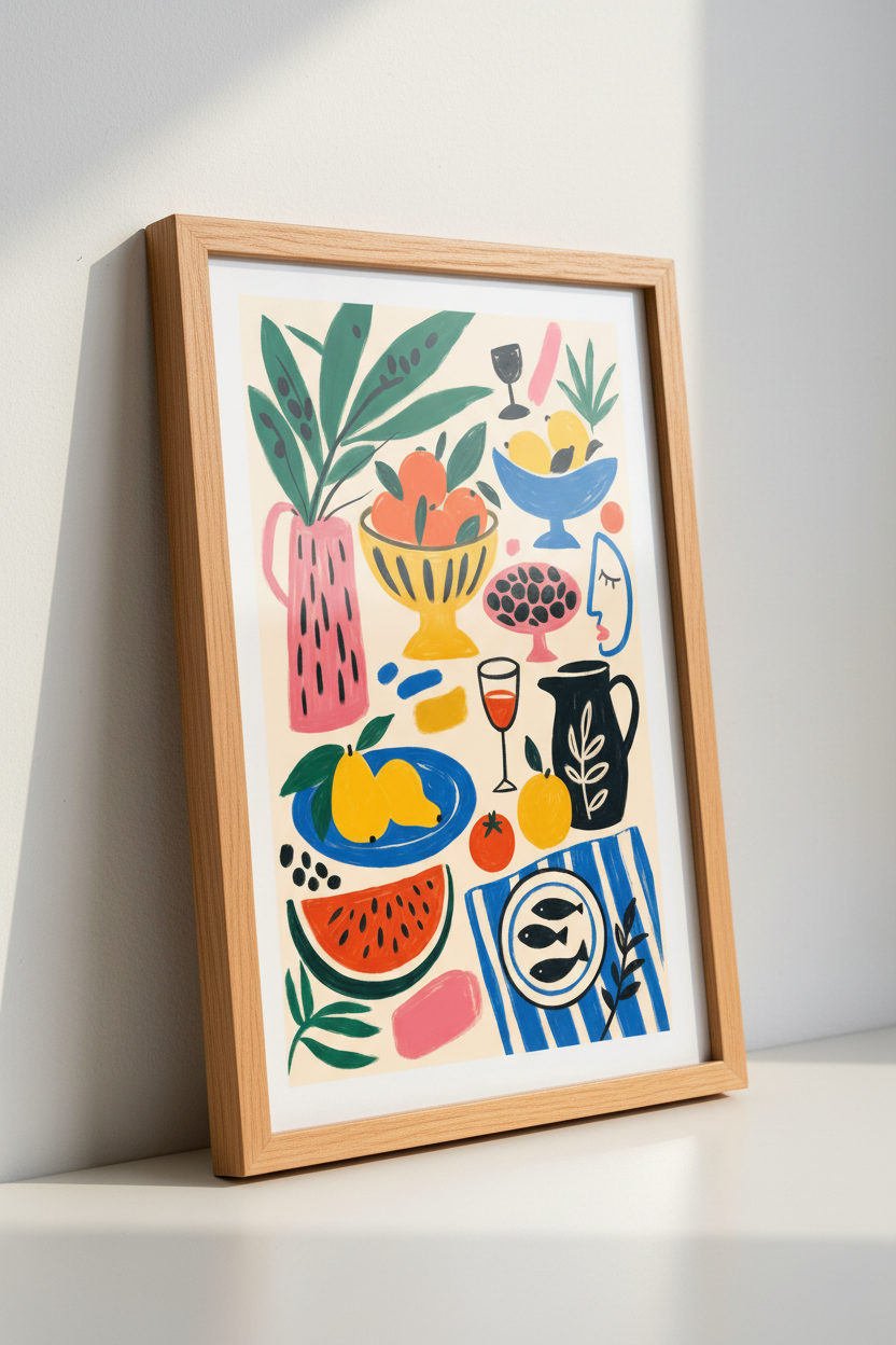 Abstract Food Still Life | Matisse Style Mediterranean Art, Kitchen &amp; Dining Decor