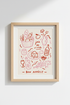 French Kitchen Poster | Parisian Foodie Wall Art Print, Red Pink Dining Decor