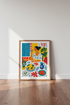 Mediterranean Woman Dining Art | Vibrant Lemon & Blue, Kitchen Decor Poster