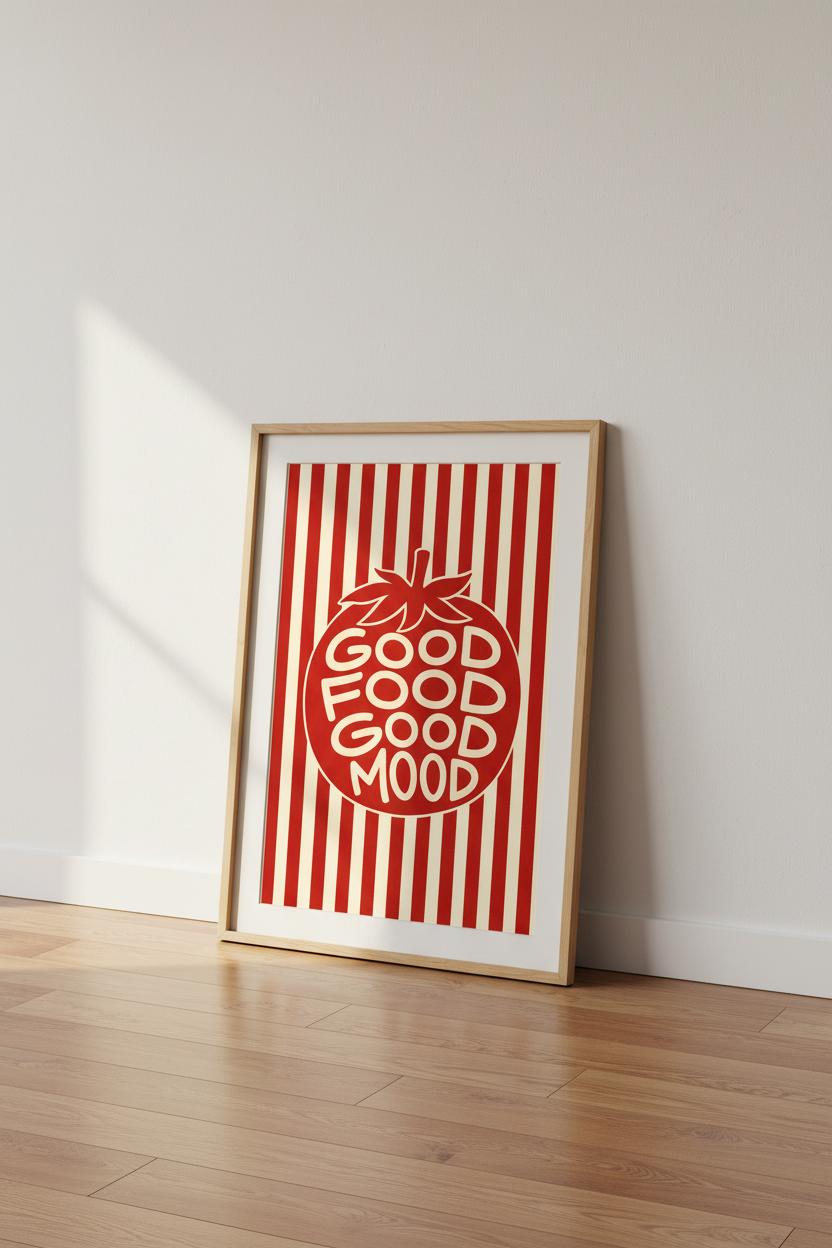 boho wall art print | Bold Red Pomegranate Poster | Living Room Decor