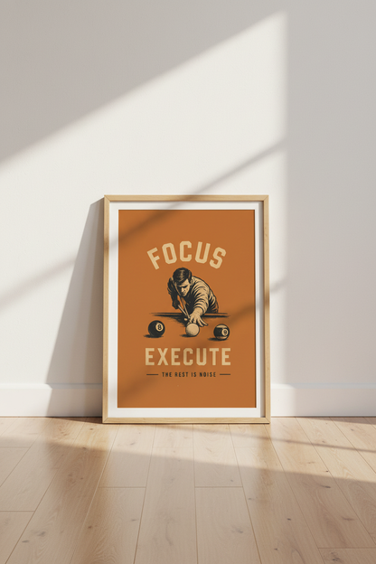 Retro Billiards Wall Art | Focus Execute Pool Player, Game Room Decor