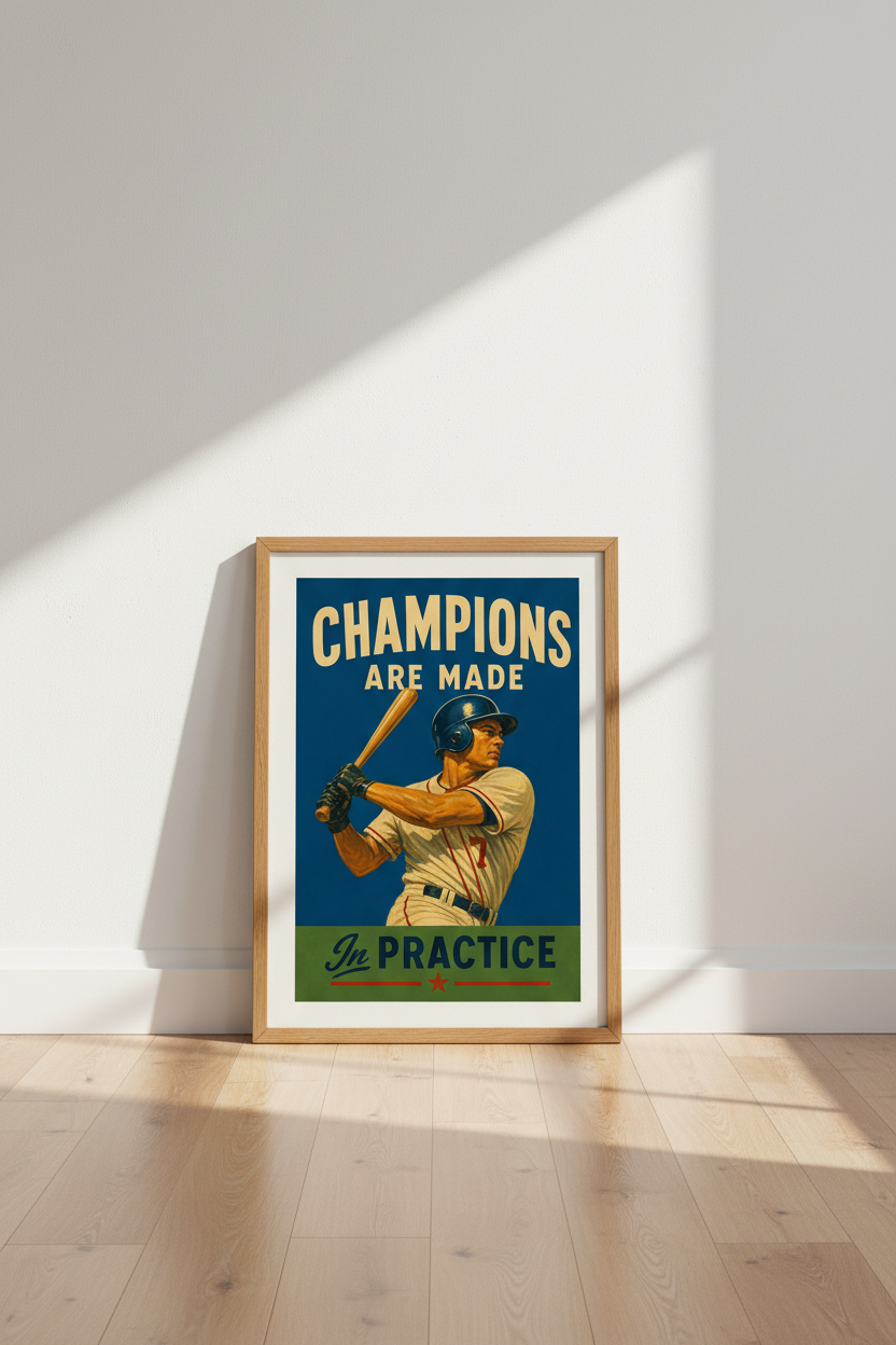 Vintage Baseball Motivational Art | Retro Sports Poster, Boys Room Decor