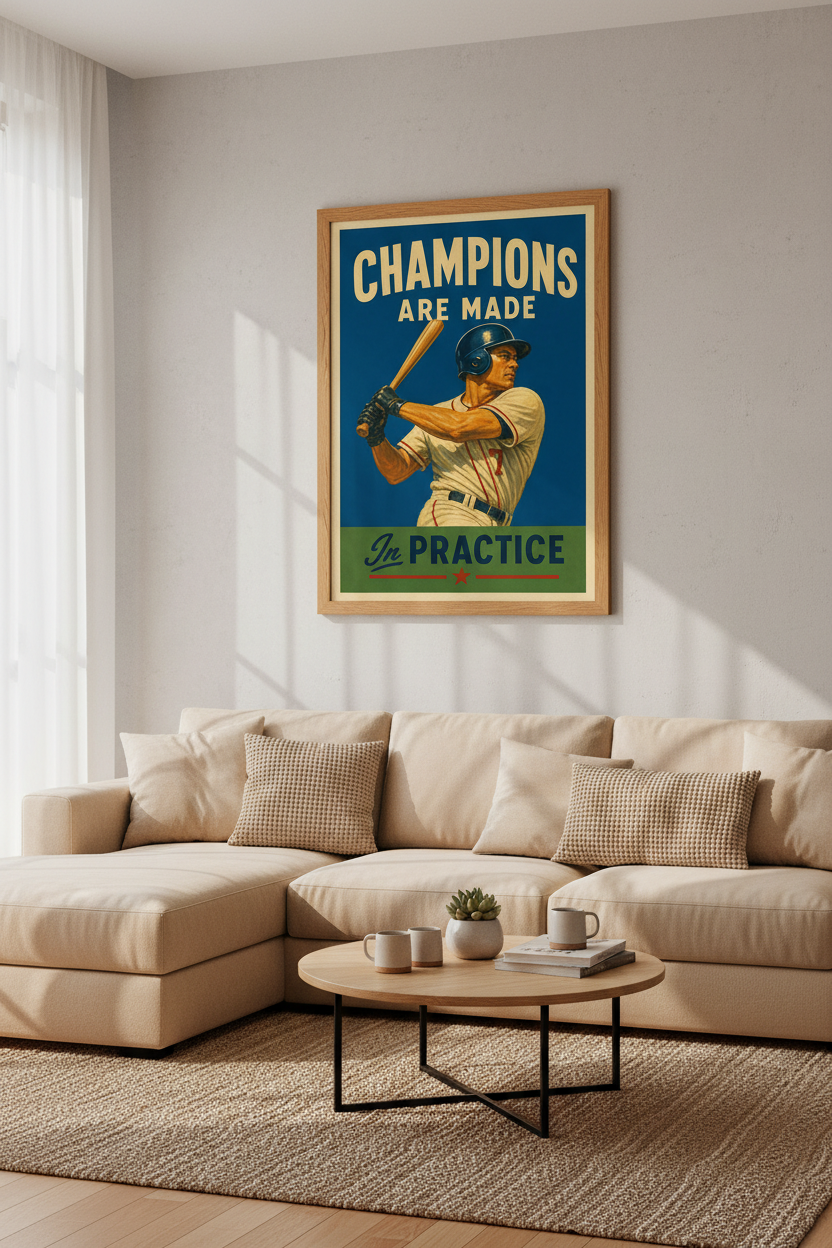 Vintage Baseball Motivational Art | Retro Sports Poster, Boys Room Decor