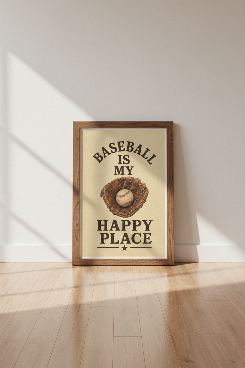 Baseball Is My Happy Place | Vintage Sports Wall Art, Baseball Nursery Decor Poster