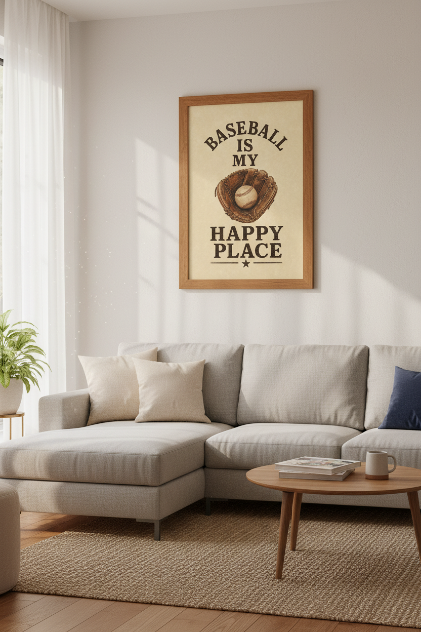 Baseball Is My Happy Place | Vintage Sports Wall Art, Baseball Nursery Decor Poster