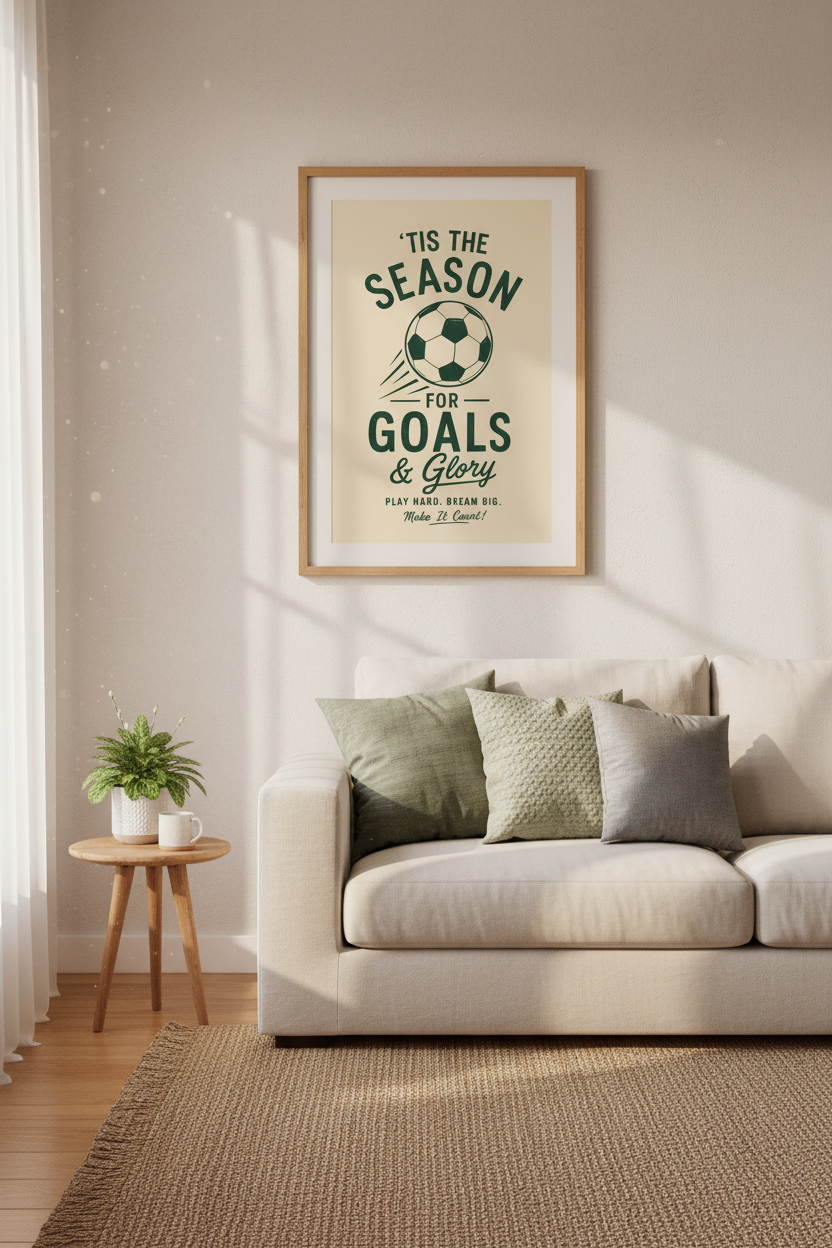 Soccer Sports Wall Art | Vintage Green Typography, Boys Room Decor Modern Poster
