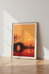 Japanese Bridge Sunset Wall Art | Zen Landscape Orange Poster, Minimalist Living Room