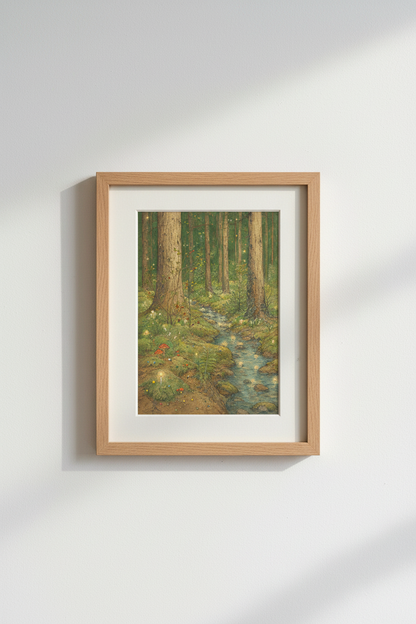 Whimsical Forest Wall Art Print | Living Room Decor | Cozy Aesthetic Poster