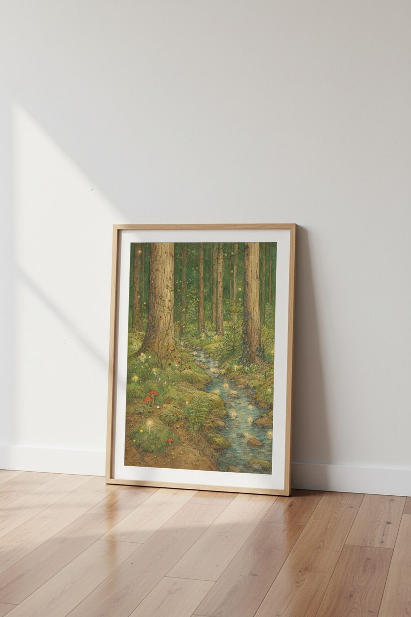 Whimsical Forest Wall Art Print | Living Room Decor | Cozy Aesthetic Poster