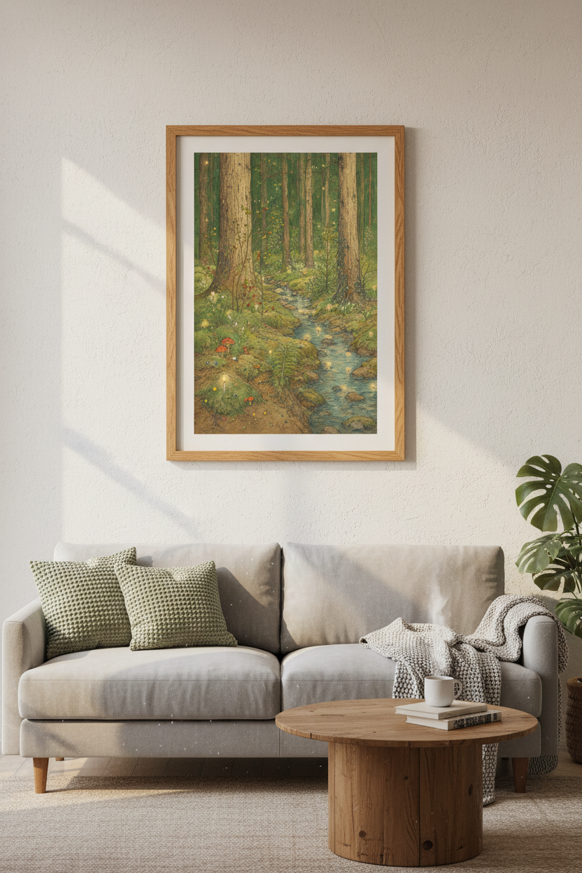 Whimsical Forest Wall Art Print | Living Room Decor | Cozy Aesthetic Poster