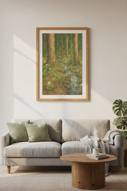 Whimsical Forest Wall Art Print | Living Room Decor | Cozy Aesthetic Poster