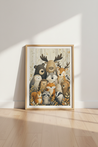 Woodland Animals Wall Art | Forest Friends Nursery Decor | Whimsical Poster