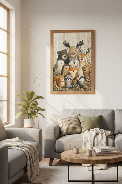 Woodland Animals Wall Art | Forest Friends Nursery Decor | Whimsical Poster