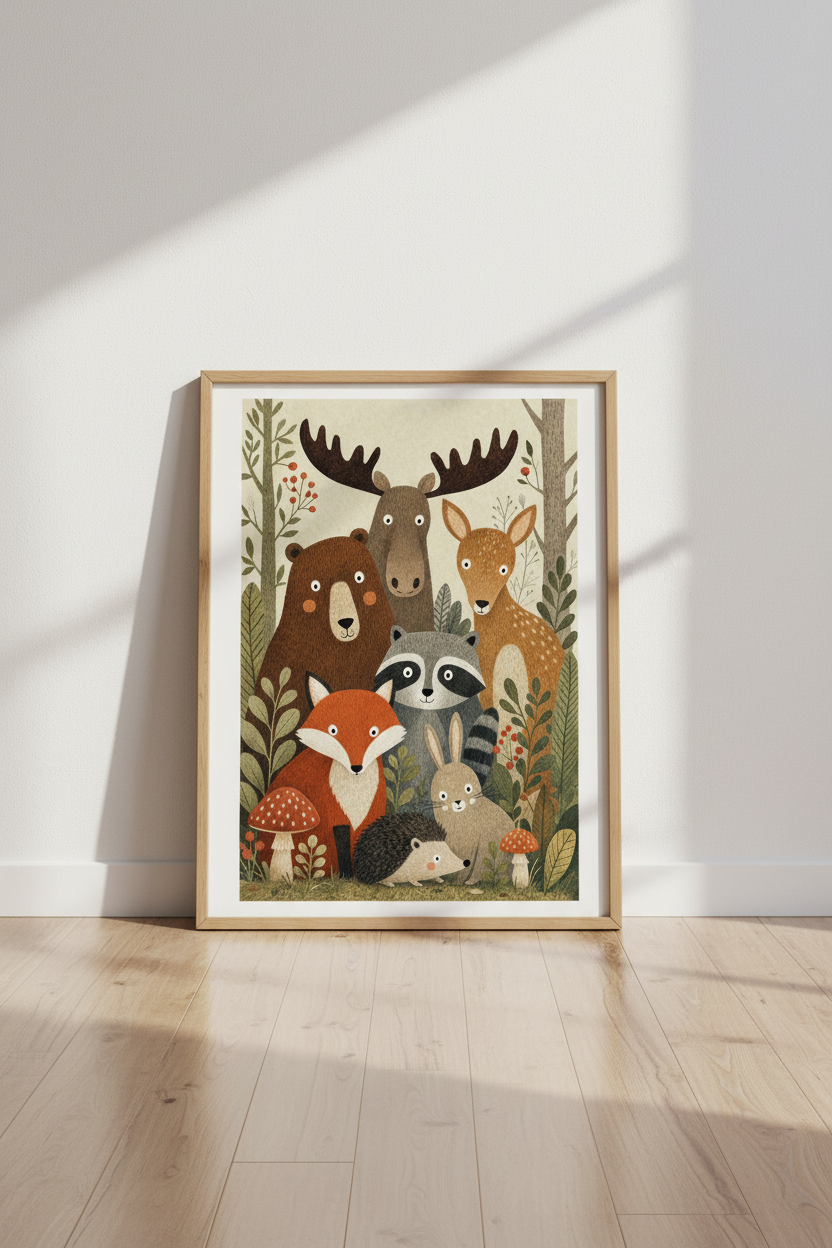 Forest Friends Woodland Animals Wall Art | Nursery Decor | Whimsical Poster