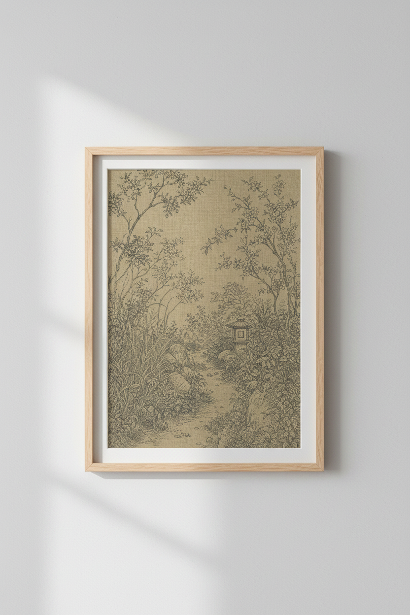 Vintage Botanical Garden Path Wall Art Print | Living Room Decor | Neutral Poster
