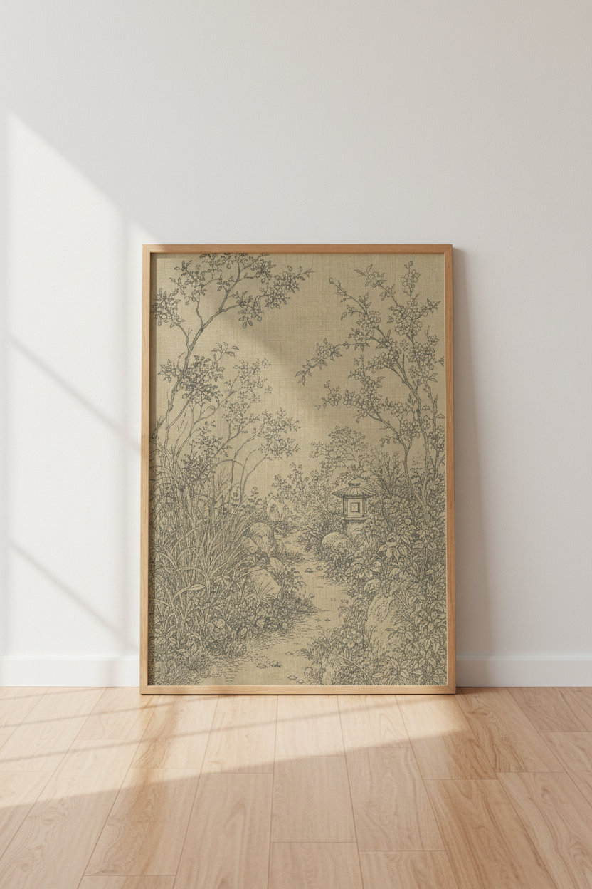 Vintage Botanical Garden Path Wall Art Print | Living Room Decor | Neutral Poster