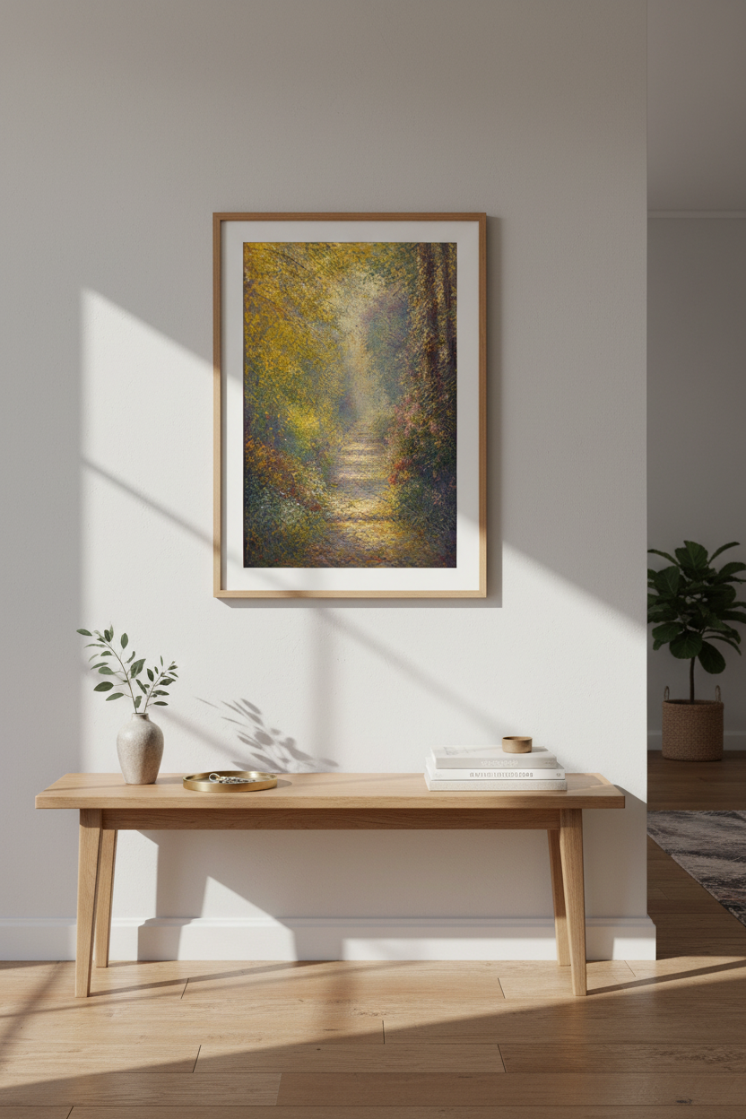 Autumn forest art | Impressionist glow, living room decor | Cozy poster