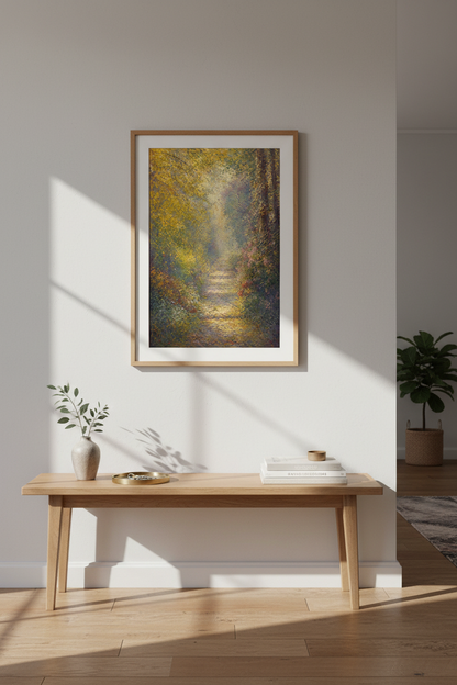 Autumn forest art | Impressionist glow, living room decor | Cozy poster