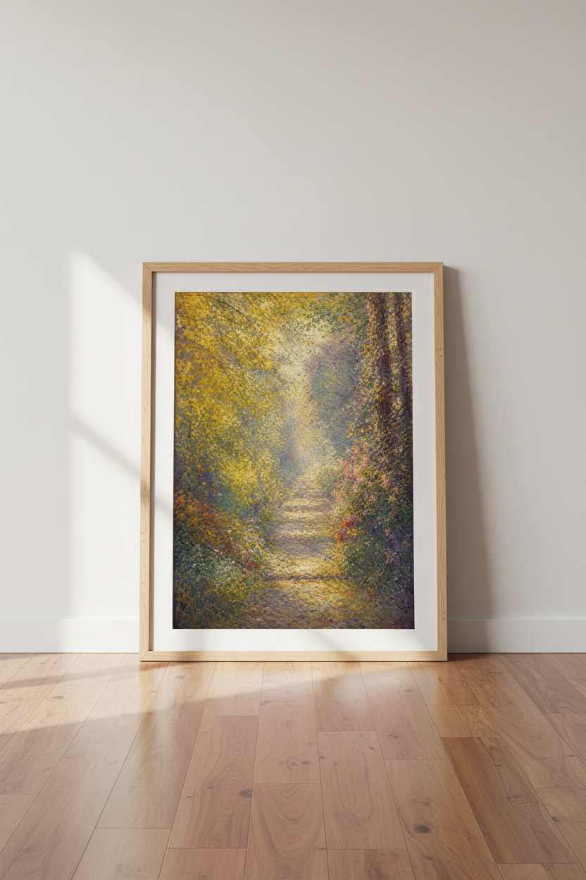 Autumn forest art | Impressionist glow, living room decor | Cozy poster