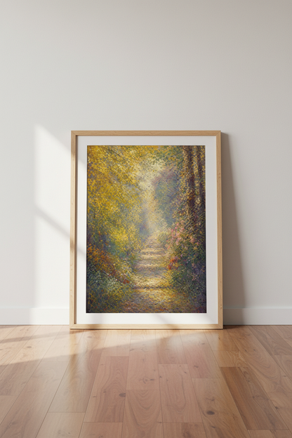 Autumn forest art | Impressionist glow, living room decor | Cozy poster
