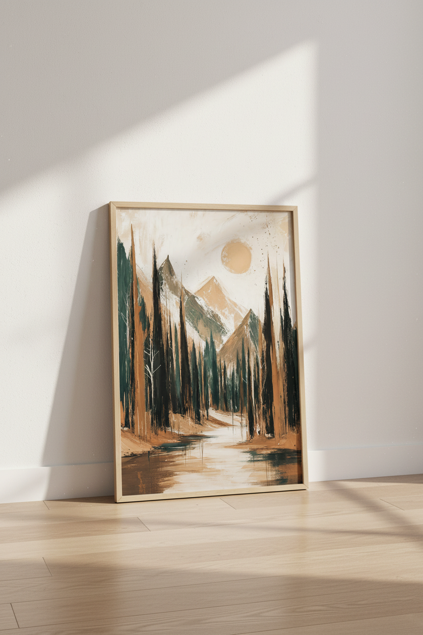 Abstract Mountain Forest Print | Earthy Pine Tree Landscape Decor | Modern Nature Poster