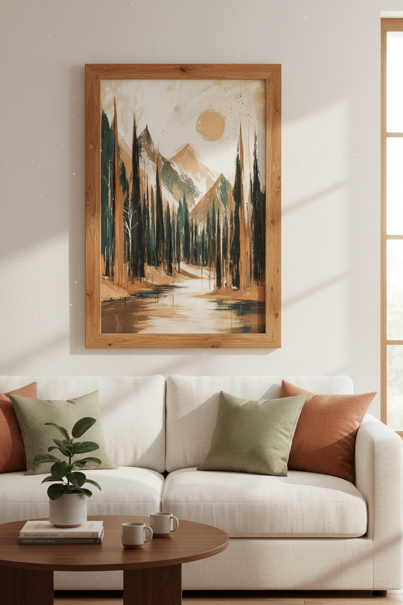 Abstract Mountain Forest Print | Earthy Pine Tree Landscape Decor | Modern Nature Poster