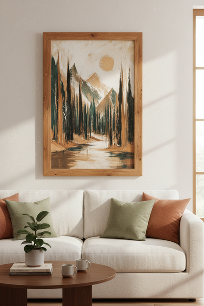 Abstract Mountain Forest Print | Earthy Pine Tree Landscape Decor | Modern Nature Poster