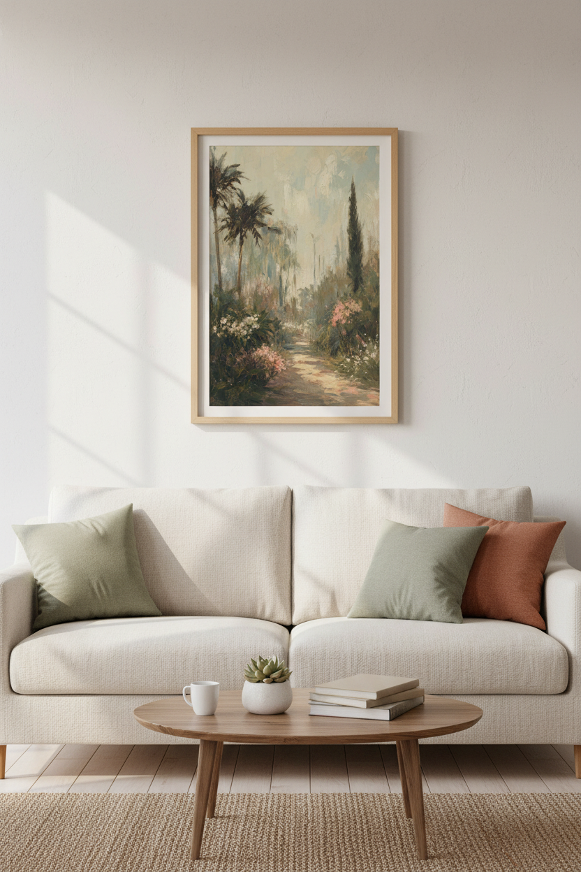 Botanical wall art | Impressionist garden tones, living room decor